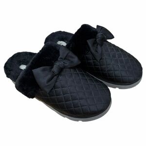 Vionic Promise Platform Slippers Quilted Satin Black - Size 9